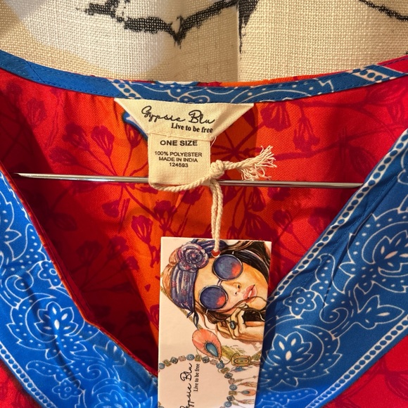 Red and Blue Maxi Dress with Ethnic-Inspired Patterns - Picture 3 of 3